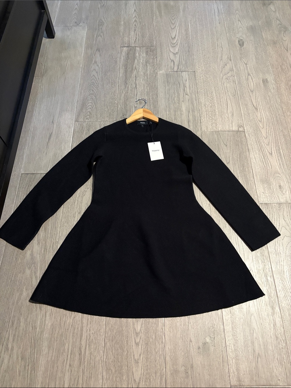 New Theory Wool-Cashmere Flounce Minidress BLACK